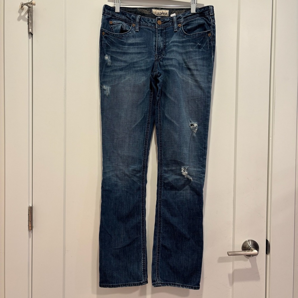 J & Company Beverly Straight Leg Distressed Dark Wash Denim Jeans Womens Size 30